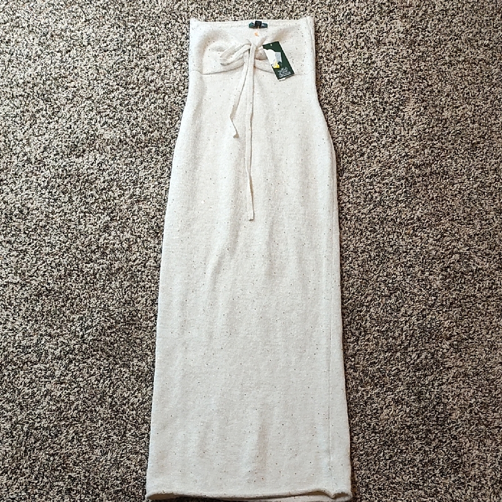 Wild Fable | Elegant White And Cream With Gold Glitter Strapless Maxi Dress